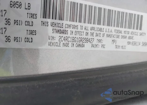 2016 Chrysler Town & Country Touring из США, поврежденный, VIN 2C4RC1BG1GR298427